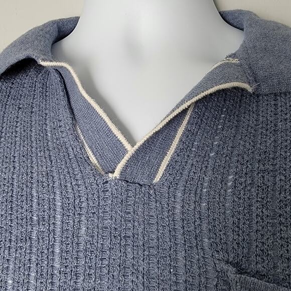 American Eagle Blue Knit Polo Shirt Men’s M Retro 90s Coastal Grandpa Aesthetic - Picture 2 of 9